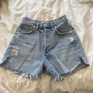 Agolde Light Blue Distressed Jean Shorts